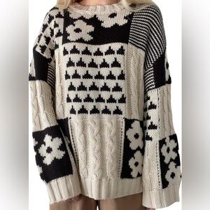 By Together Black and Cream Graphic Sweater